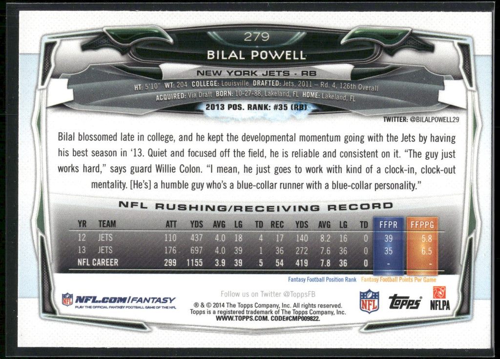 2014 Topps #279 Bilal Powell