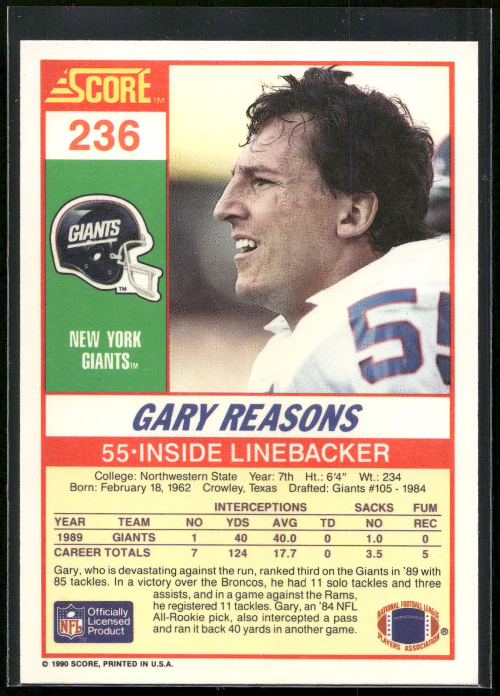 1990 Score #236 Gary Reasons