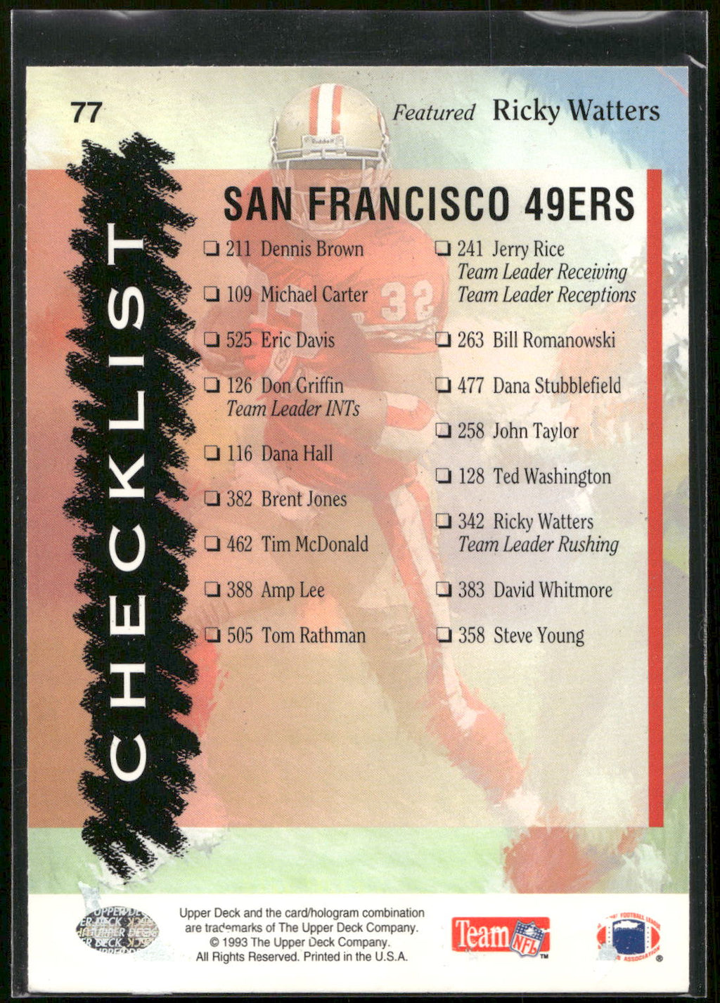 1993 Upper Deck #77 49ers Checklist