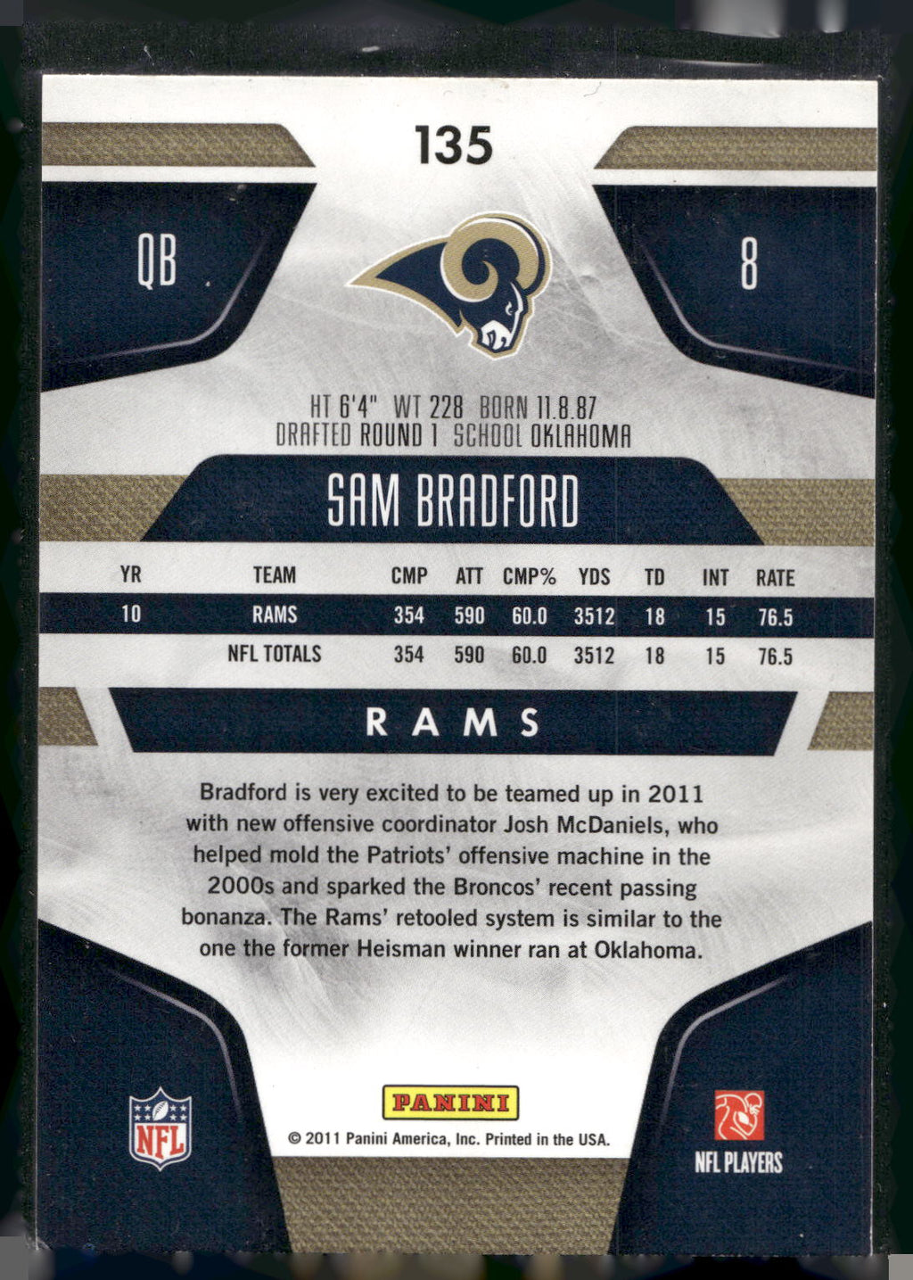 2011 Panini Certified #135 Sam Bradford