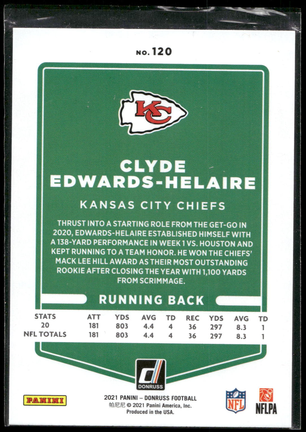 2021 Donruss #120 Clyde Edwards-Helaire
