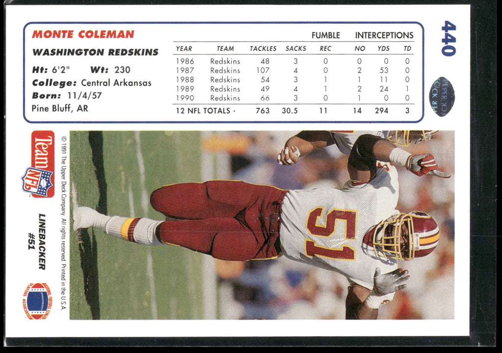 1991 Upper Deck #440 Monte Coleman