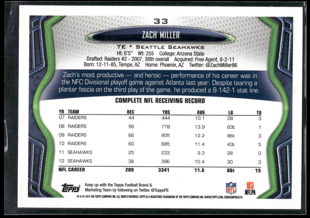 2013 Topps #33 Zach Miller