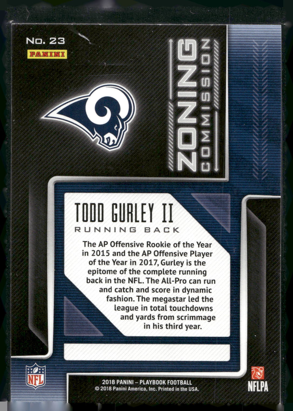 2018 Panini Playbook #23 Todd Gurley II Zoning Commission