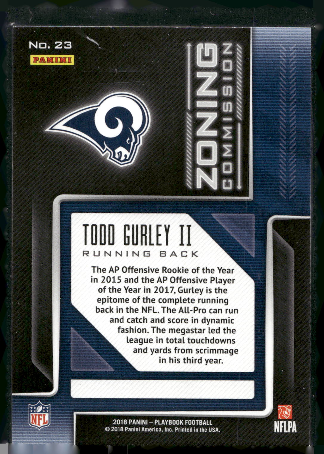 2018 Panini Playbook #23 Todd Gurley II Zoning Commission