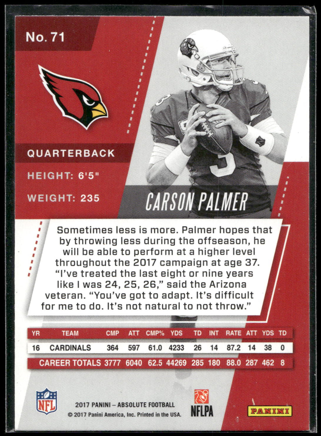 2017 Panini Absolute #71 Carson Palmer