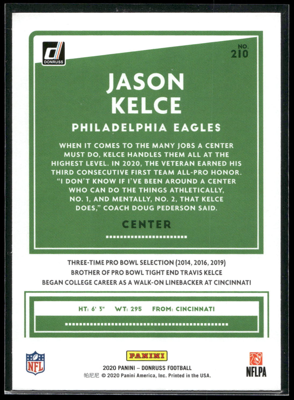 2020 Donruss #210 Jason Kelce