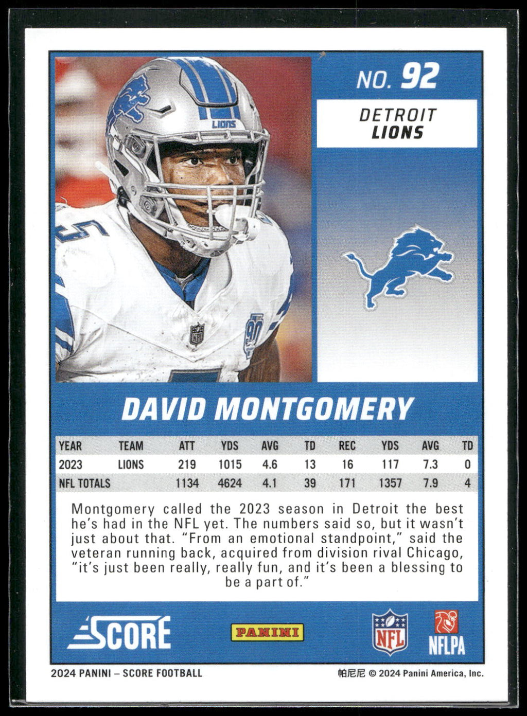 2024 Score #92 David Montgomery