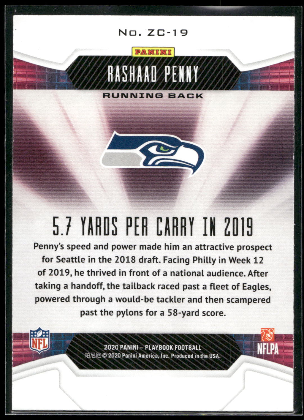 2020 Panini Playbook #ZC-19 Rashaad Penny Zoning Commission