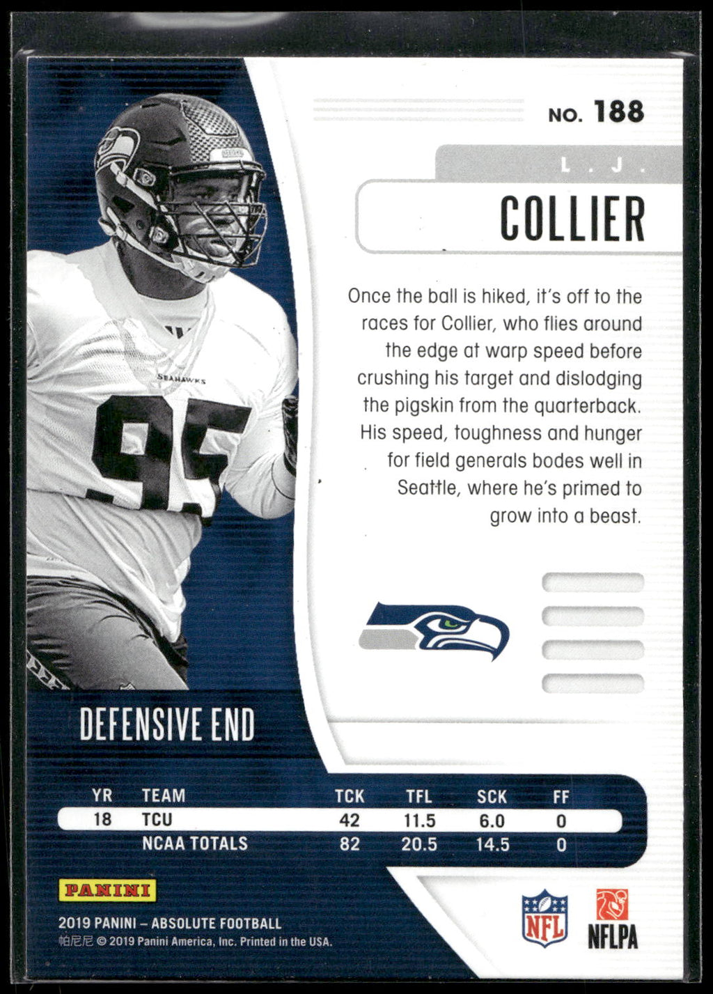 2019 Panini Absolute #188 L.J. Collier Retail