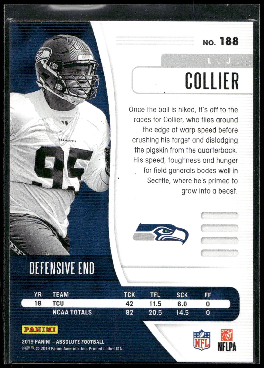 2019 Panini Absolute #188 L.J. Collier Retail