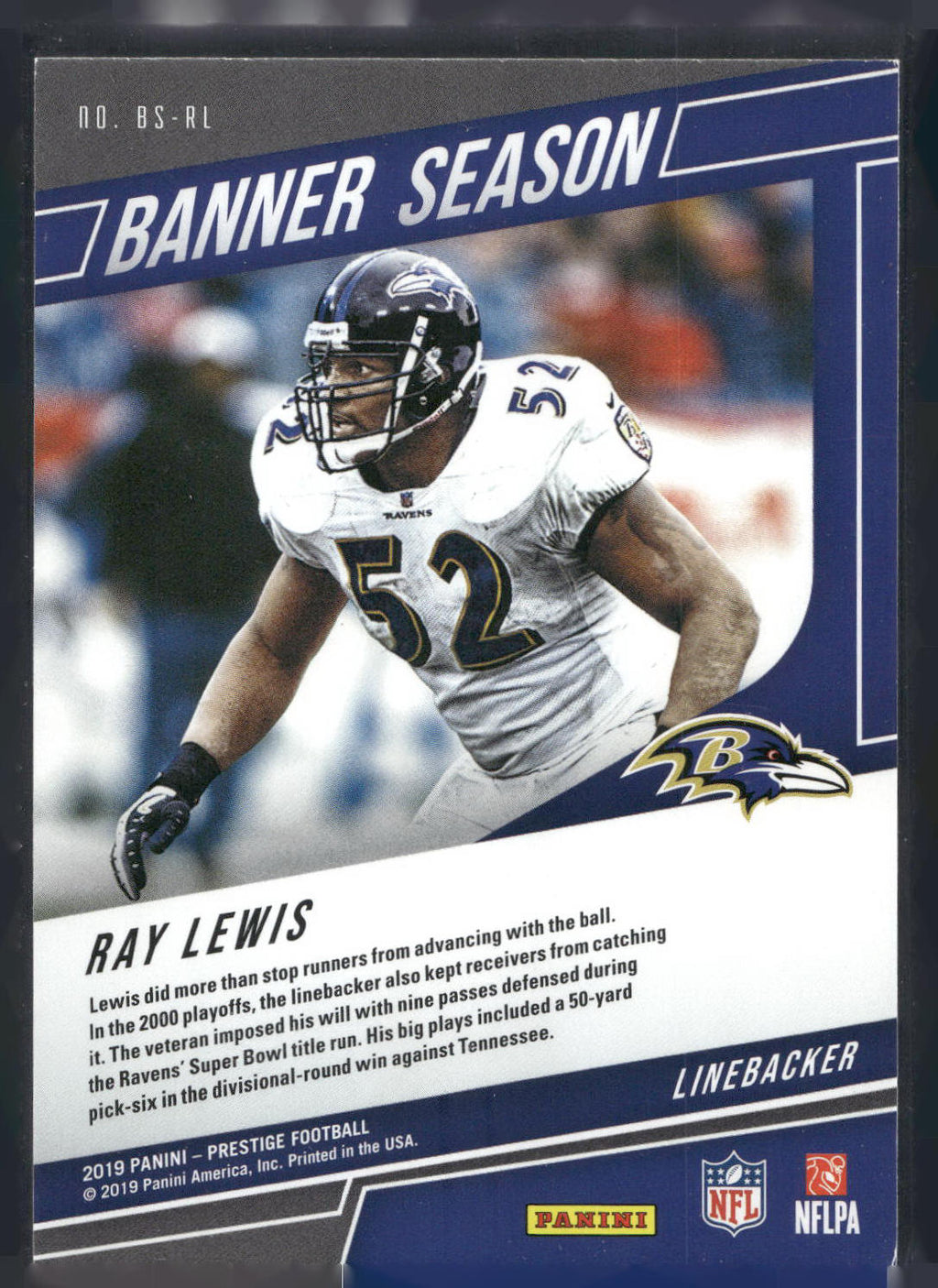 2019 Panini Prestige #BS-RL Ray Lewis Banner Season