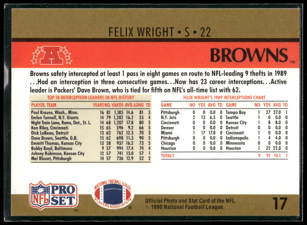 1990 Pro Set #17 Felix Wright