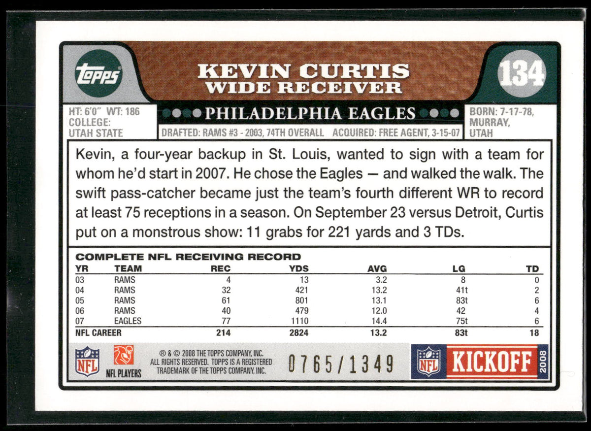 2008 Topps Kickoff #134 Kevin Curtis Silver Holofoil #/1349