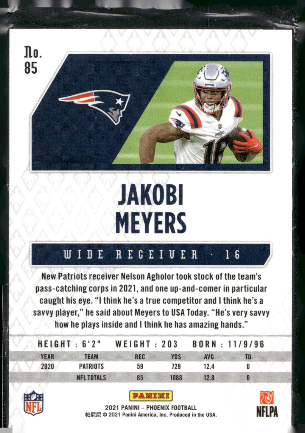 2021 Panini Phoenix #85 Jakobi Meyers