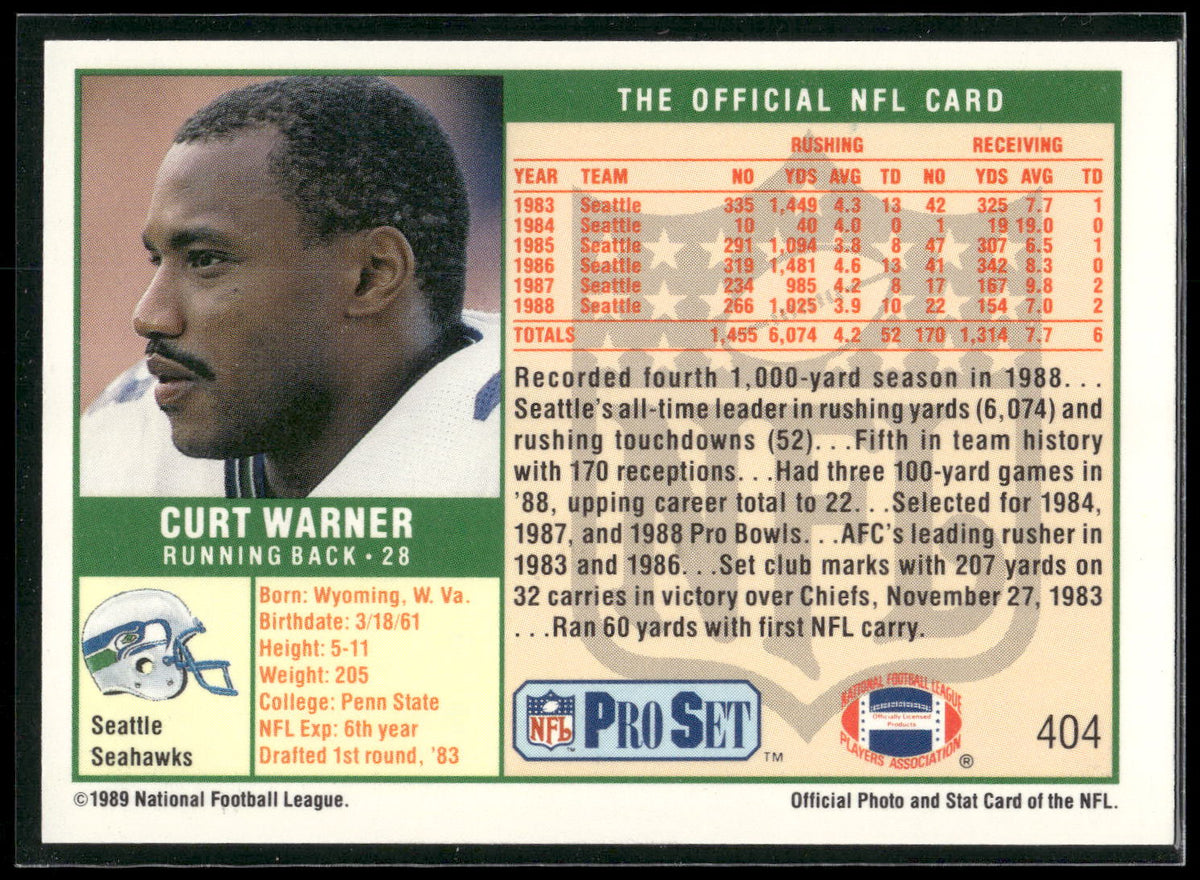 1989 Pro Set #404a Curt Warner