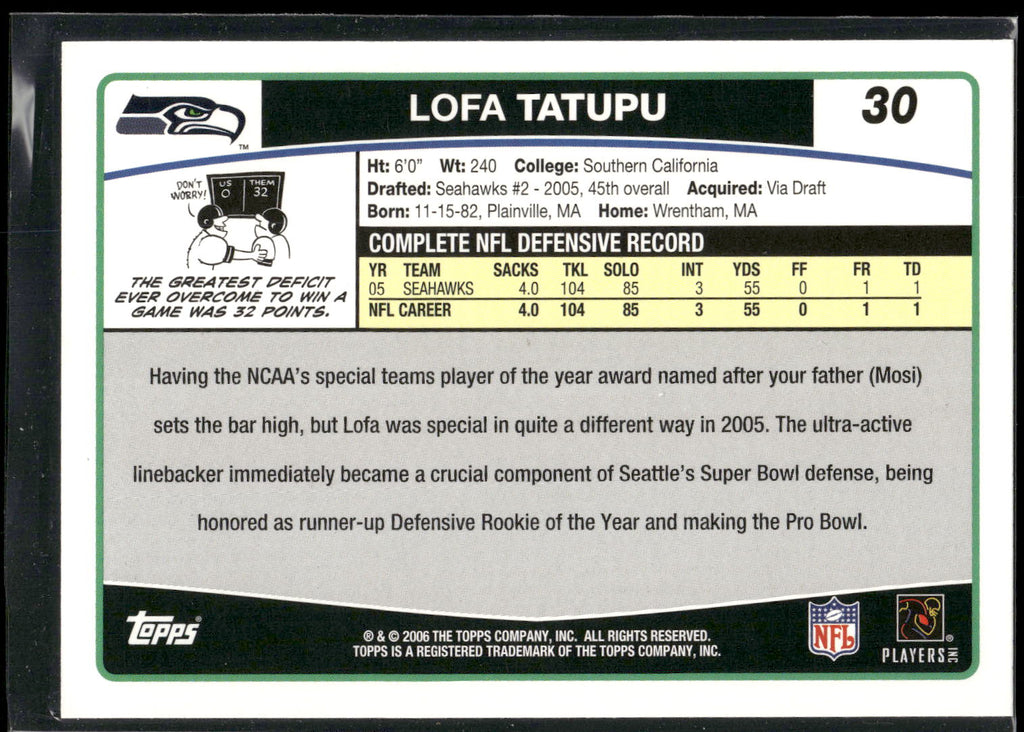 2006 Topps #30 Lofa Tatupu