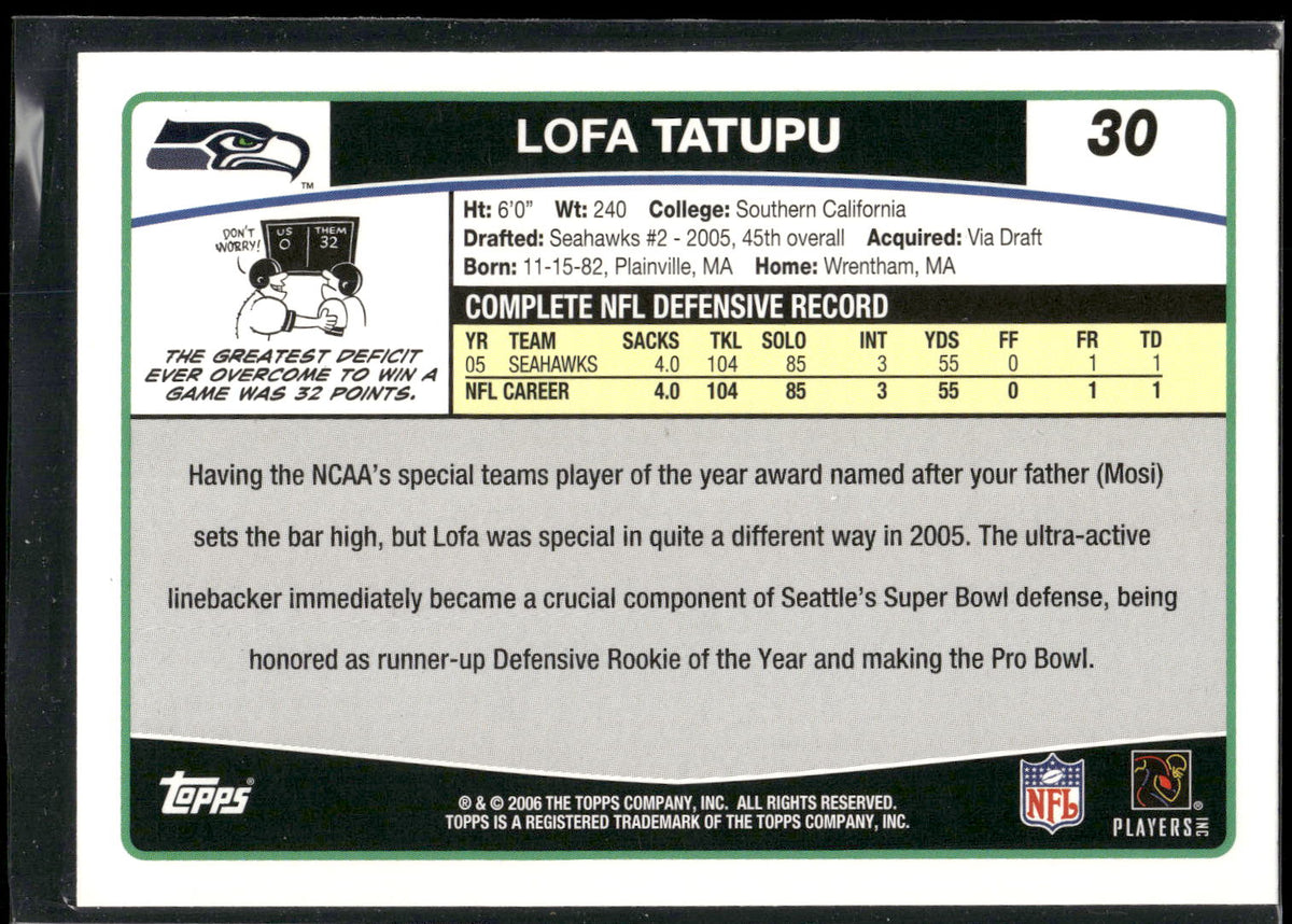 2006 Topps #30 Lofa Tatupu