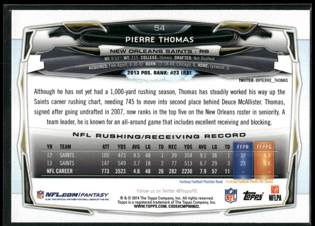 2014 Topps #54 Pierre Thomas
