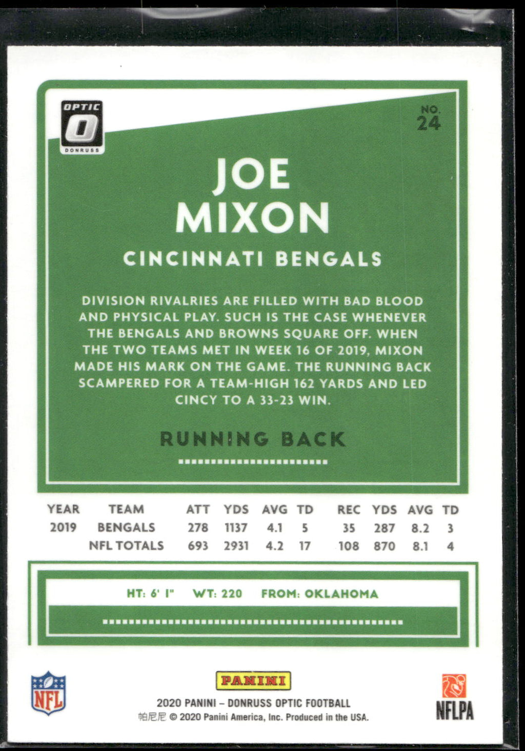 2020 Donruss Optic #24 Joe Mixon