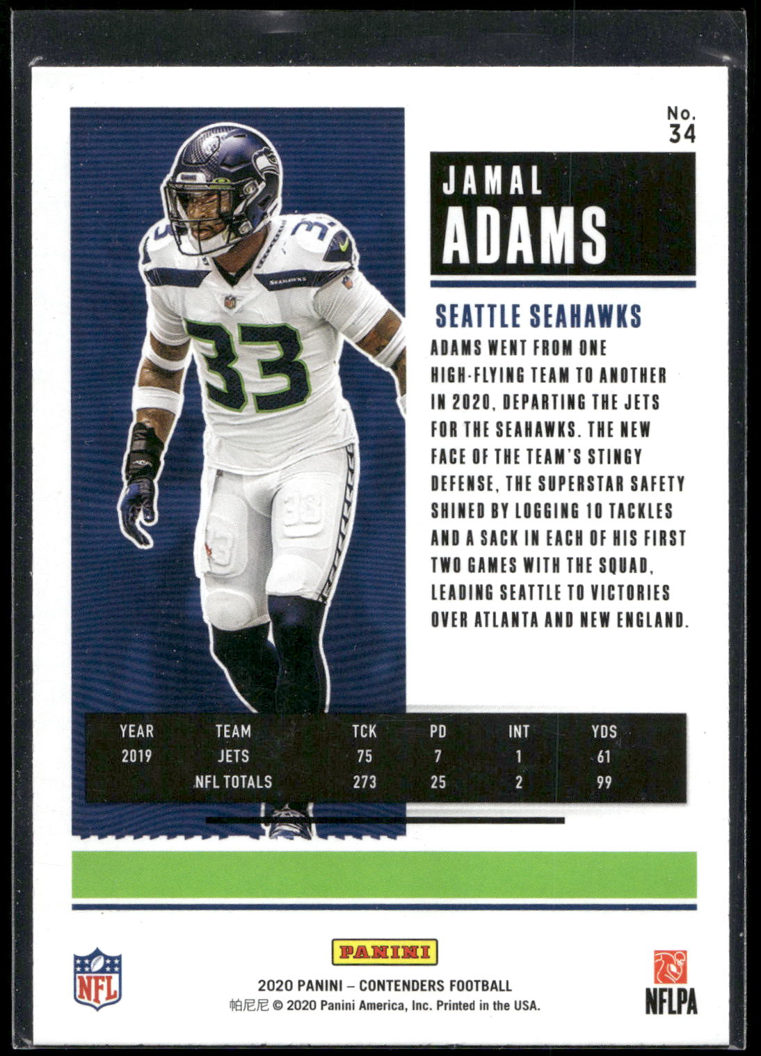 2020 Panini Contenders #34 Jamal Adams
