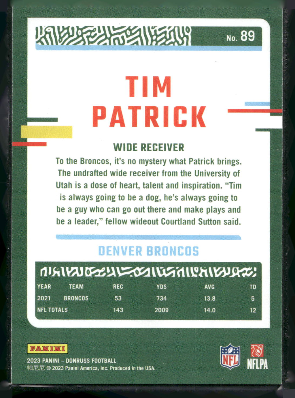2023 Donruss #89 Tim Patrick
