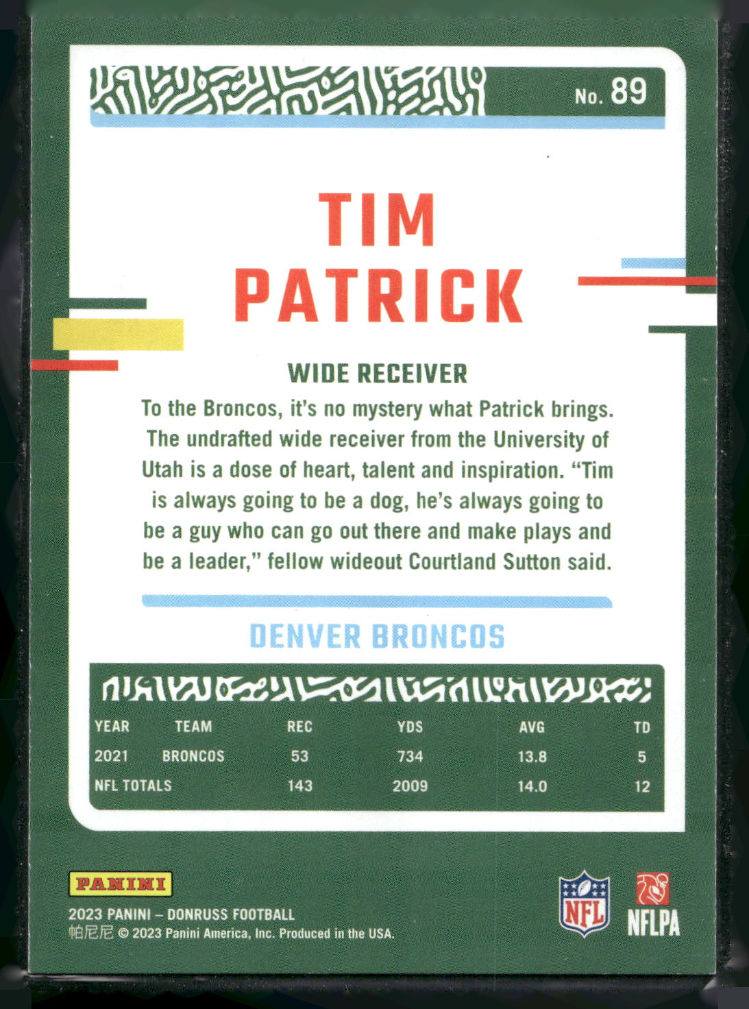 2023 Donruss #89 Tim Patrick