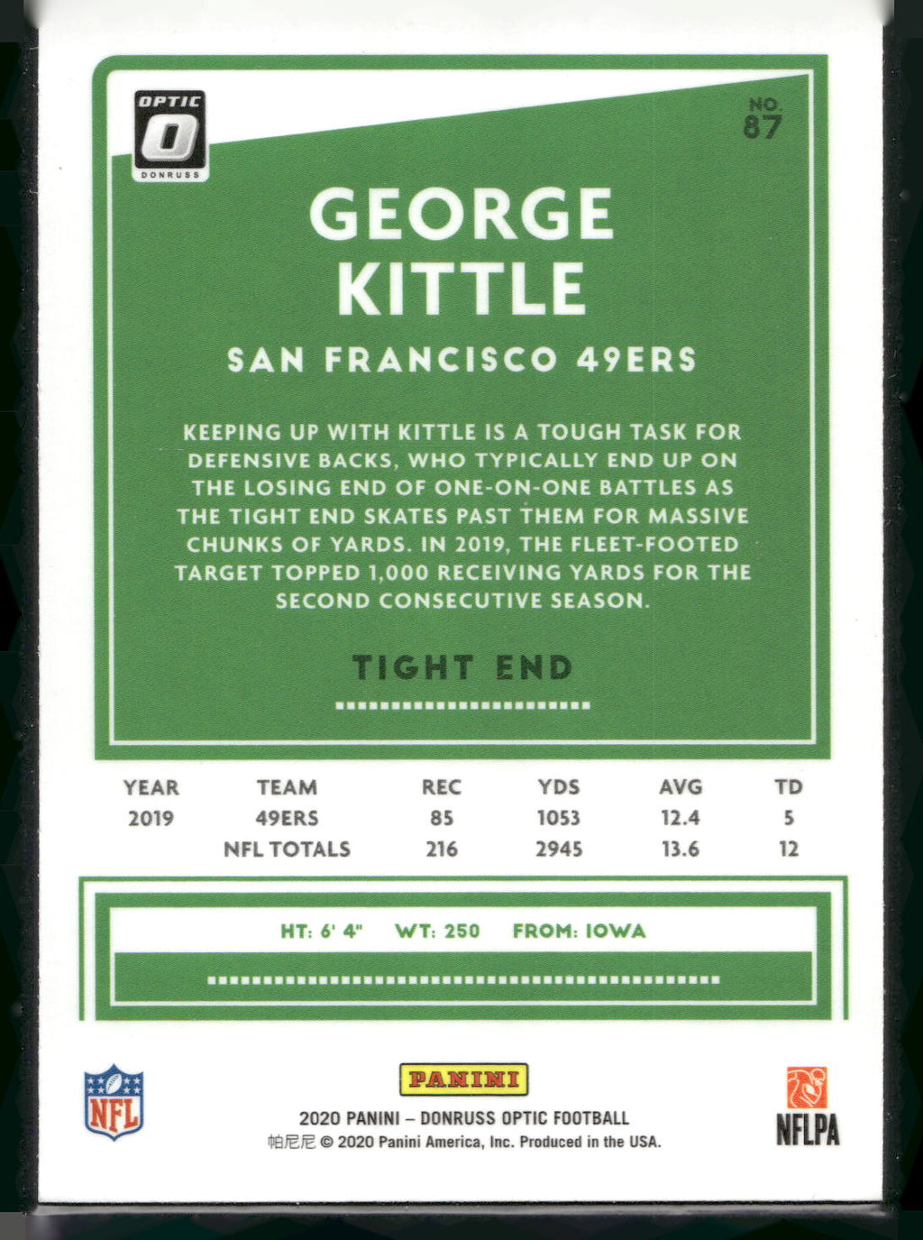 2020 Donruss Optic #87 George Kittle