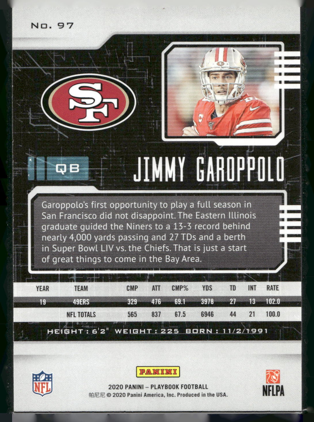 2020 Panini Playbook #97 Jimmy Garoppolo