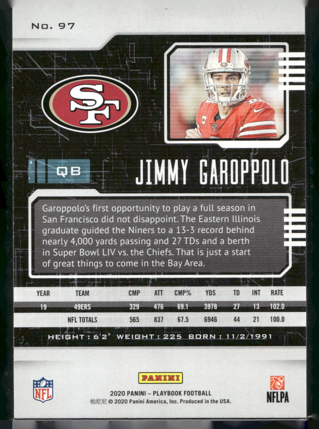 2020 Panini Playbook #97 Jimmy Garoppolo
