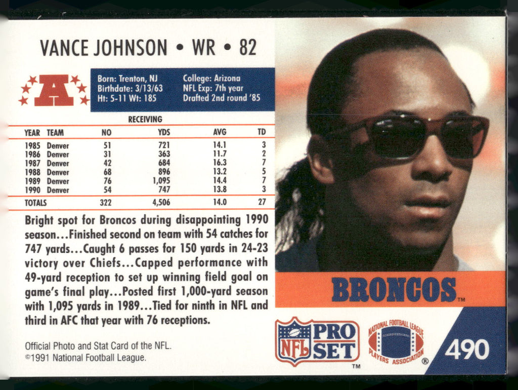 1991 Pro Set #490 Vance Johnson