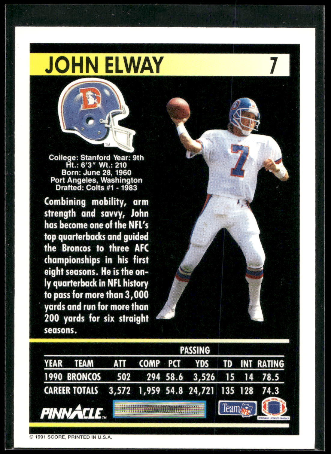 1991 Pinnacle #7 John Elway