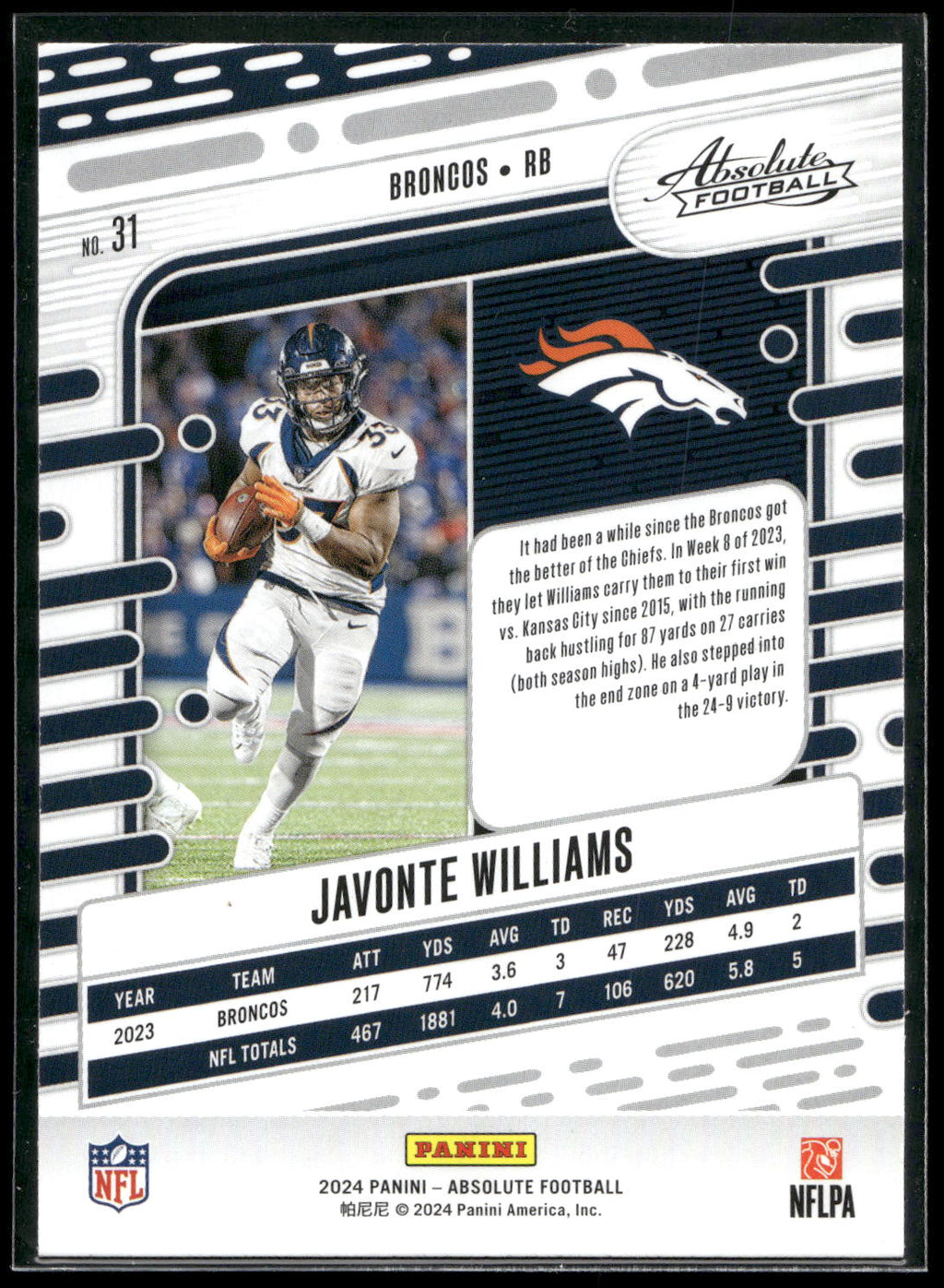 2024 Panini Absolute #31 Javonte Williams Retail