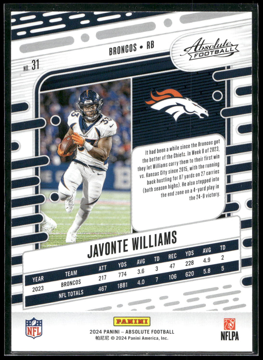 2024 Panini Absolute #31 Javonte Williams Retail