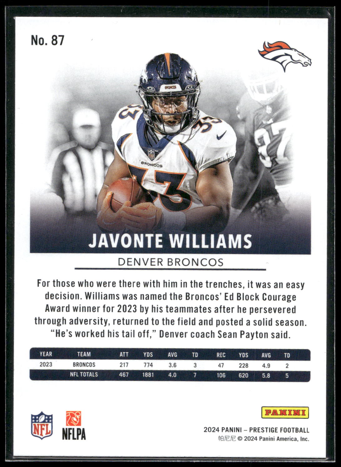 2024 Panini Prestige #87 Javonte Williams