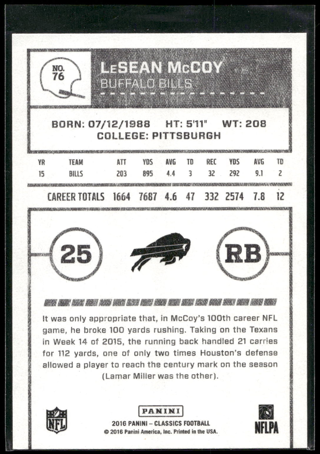2016 Panini Classics #76 LeSean McCoy