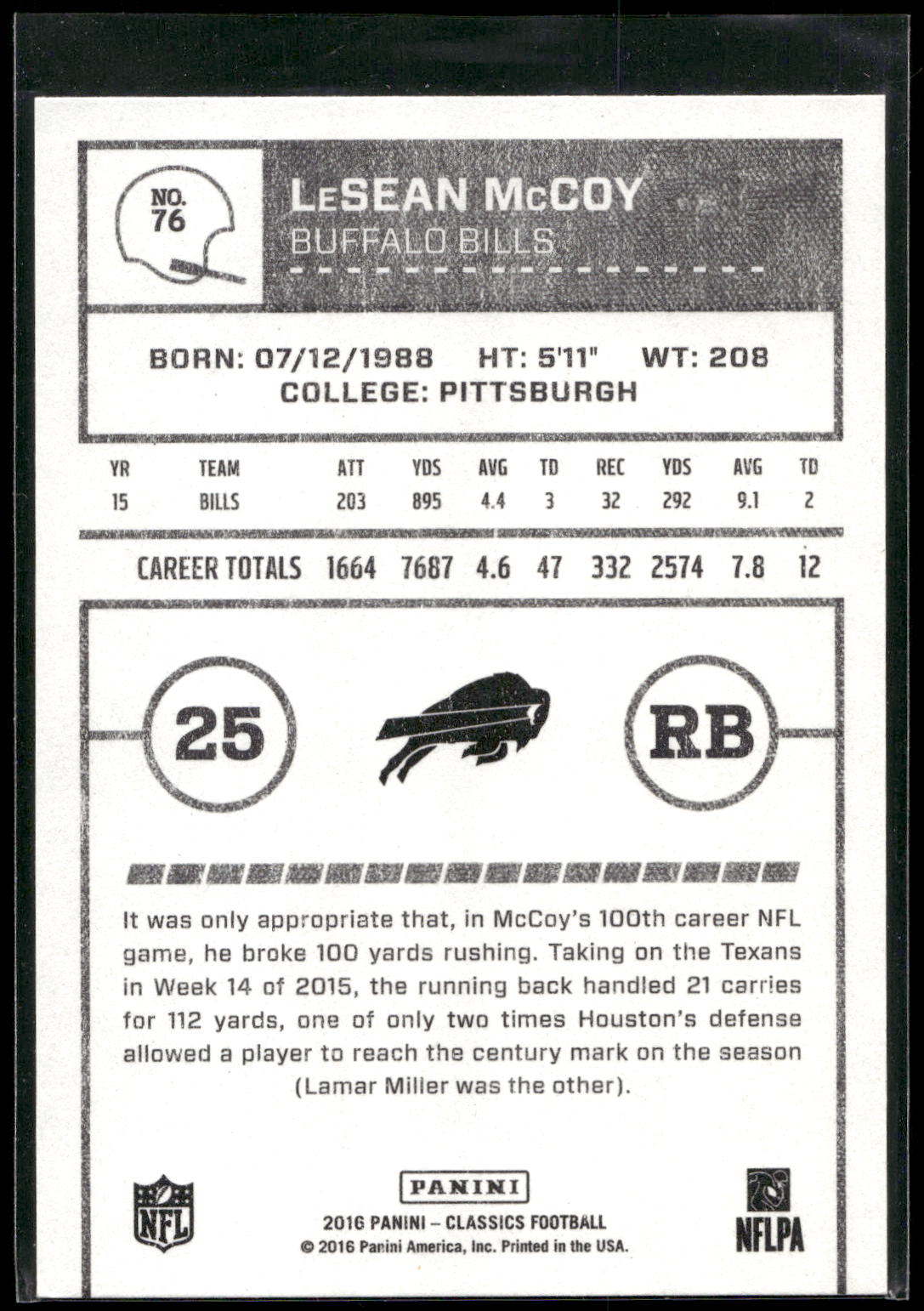 2016 Panini Classics #76 LeSean McCoy