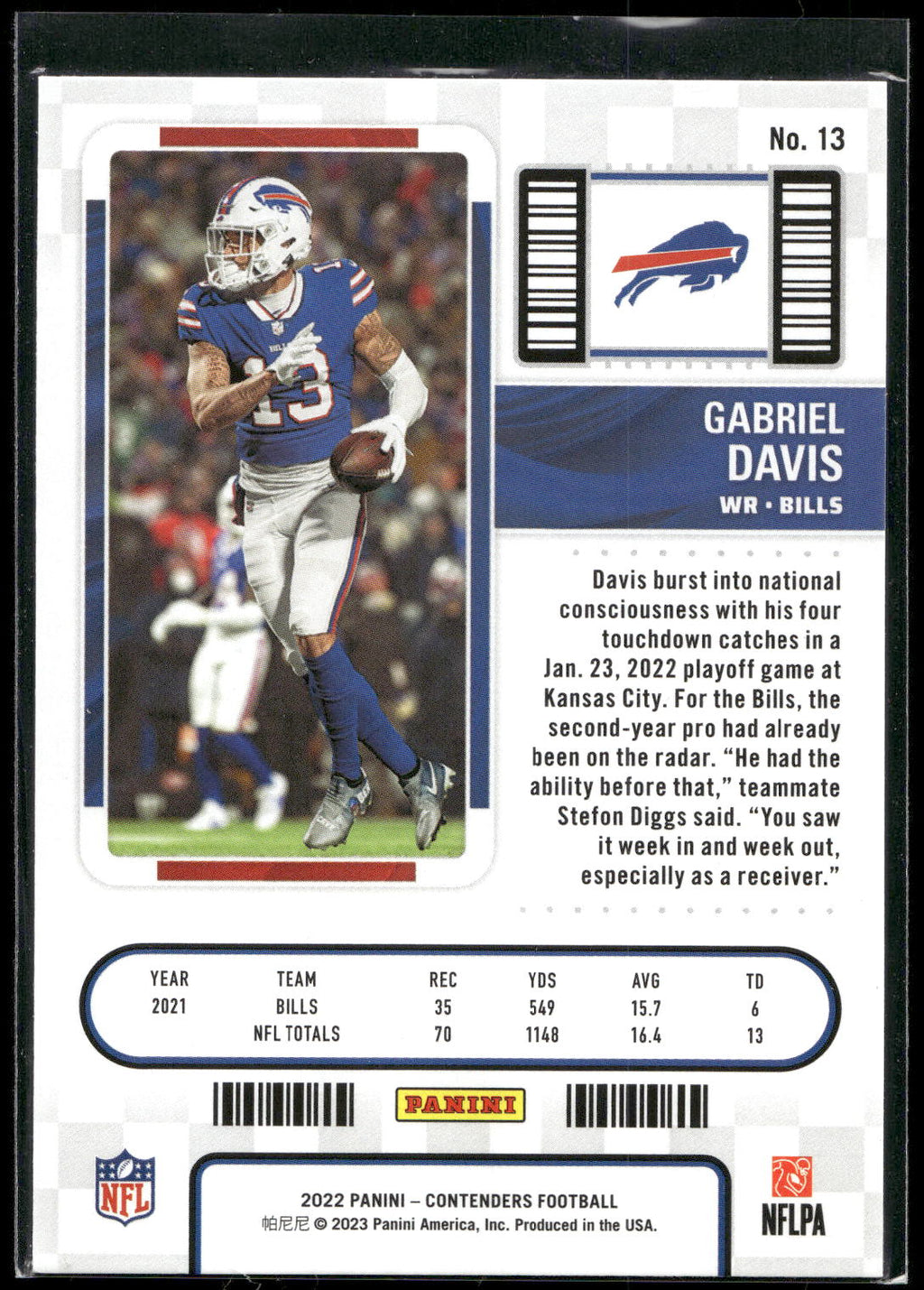2022 Panini Contenders #13 Gabriel Davis