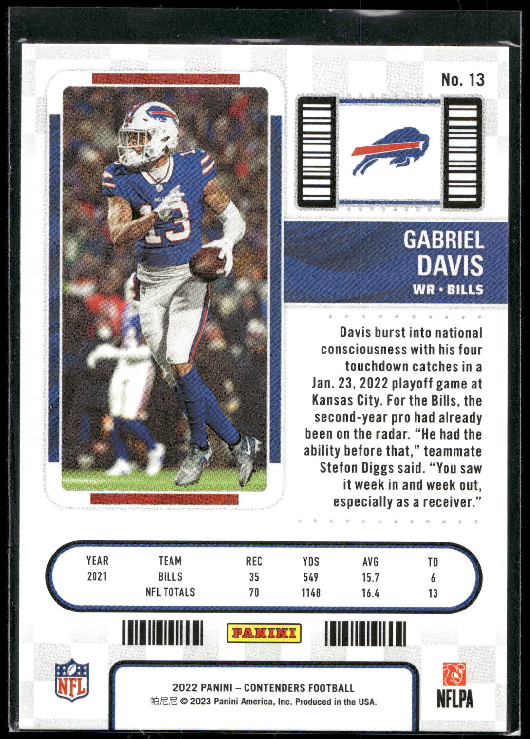 2022 Panini Contenders #13 Gabriel Davis