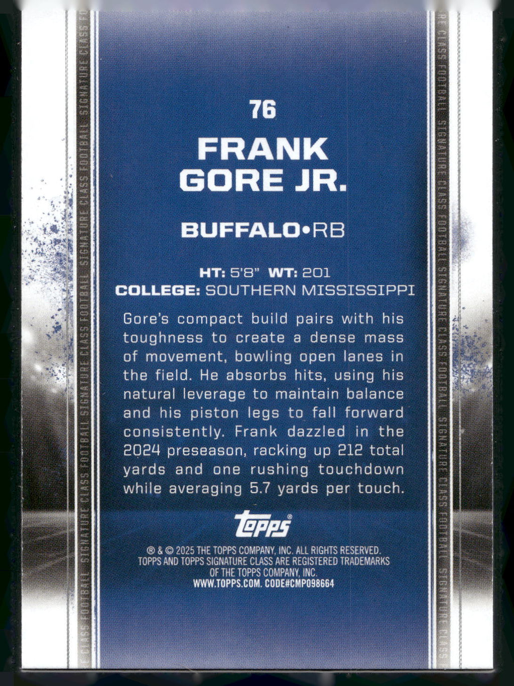 2024 Topps Signature Class #76 Frank Gore Jr.