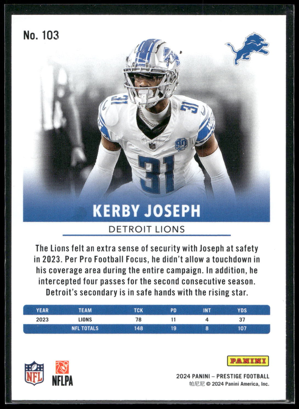 2024 Panini Prestige #103 Kerby Joseph