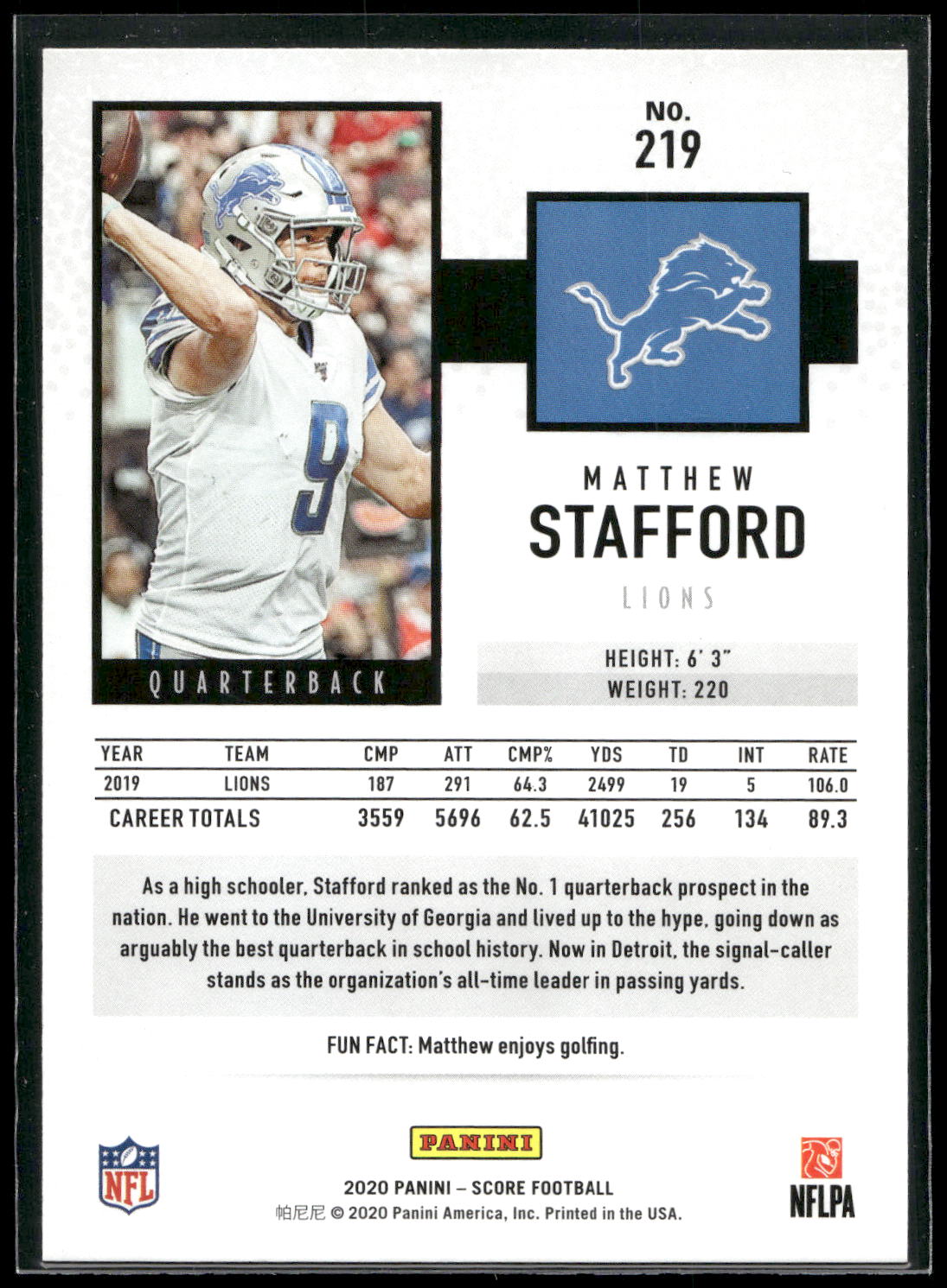 2020 Score #219 Matthew Stafford
