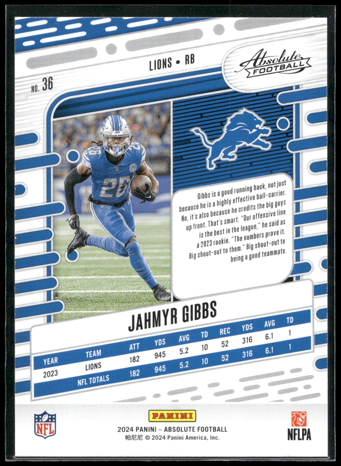 2024 Panini Absolute #36 Jahmyr Gibbs Retail
