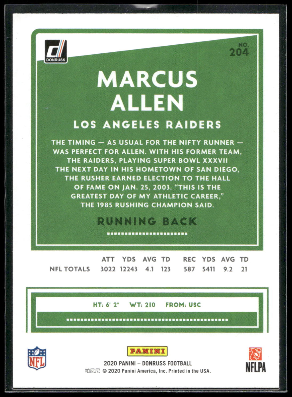 2020 Donruss #204 Marcus Allen