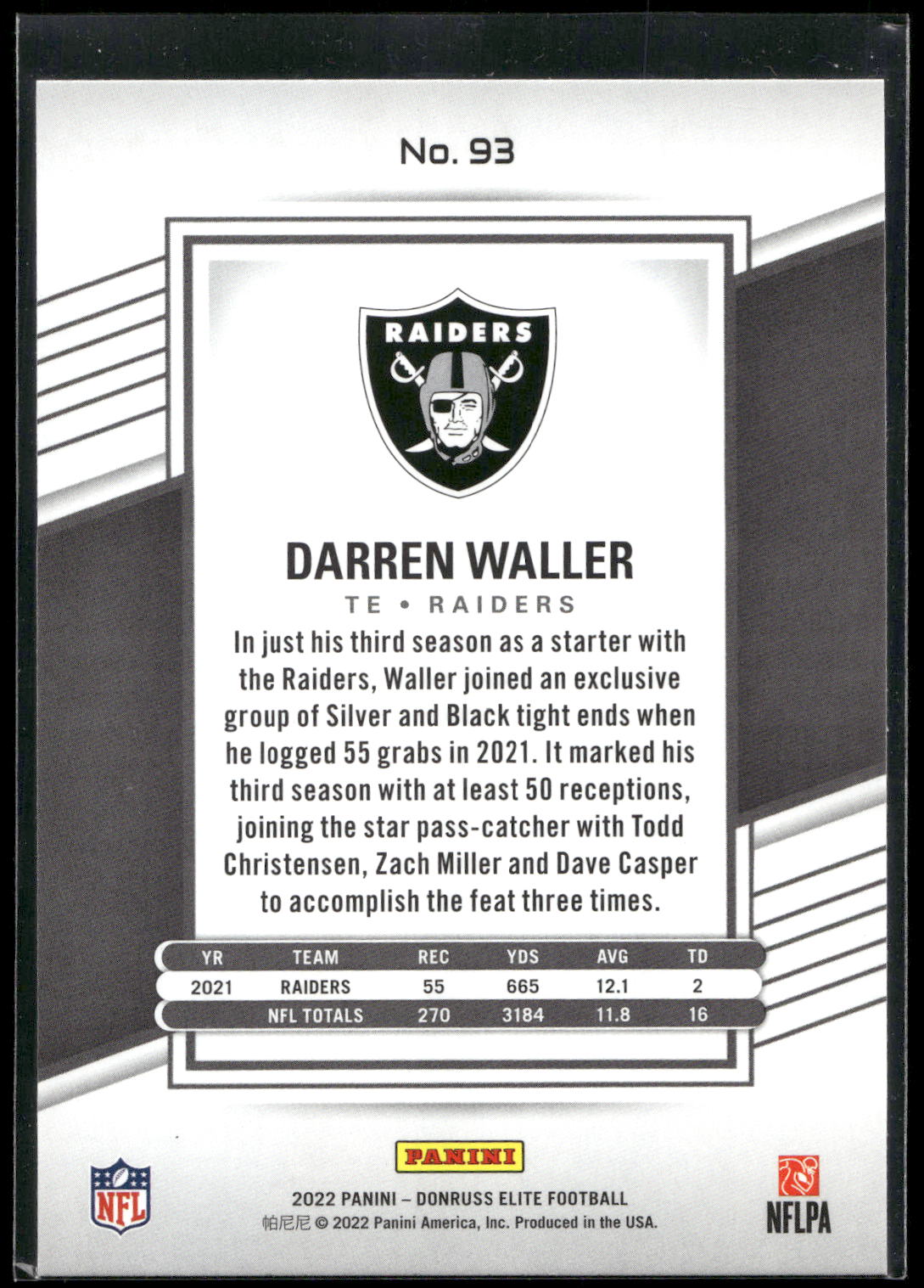 2022 Donruss Elite #93 Darren Waller
