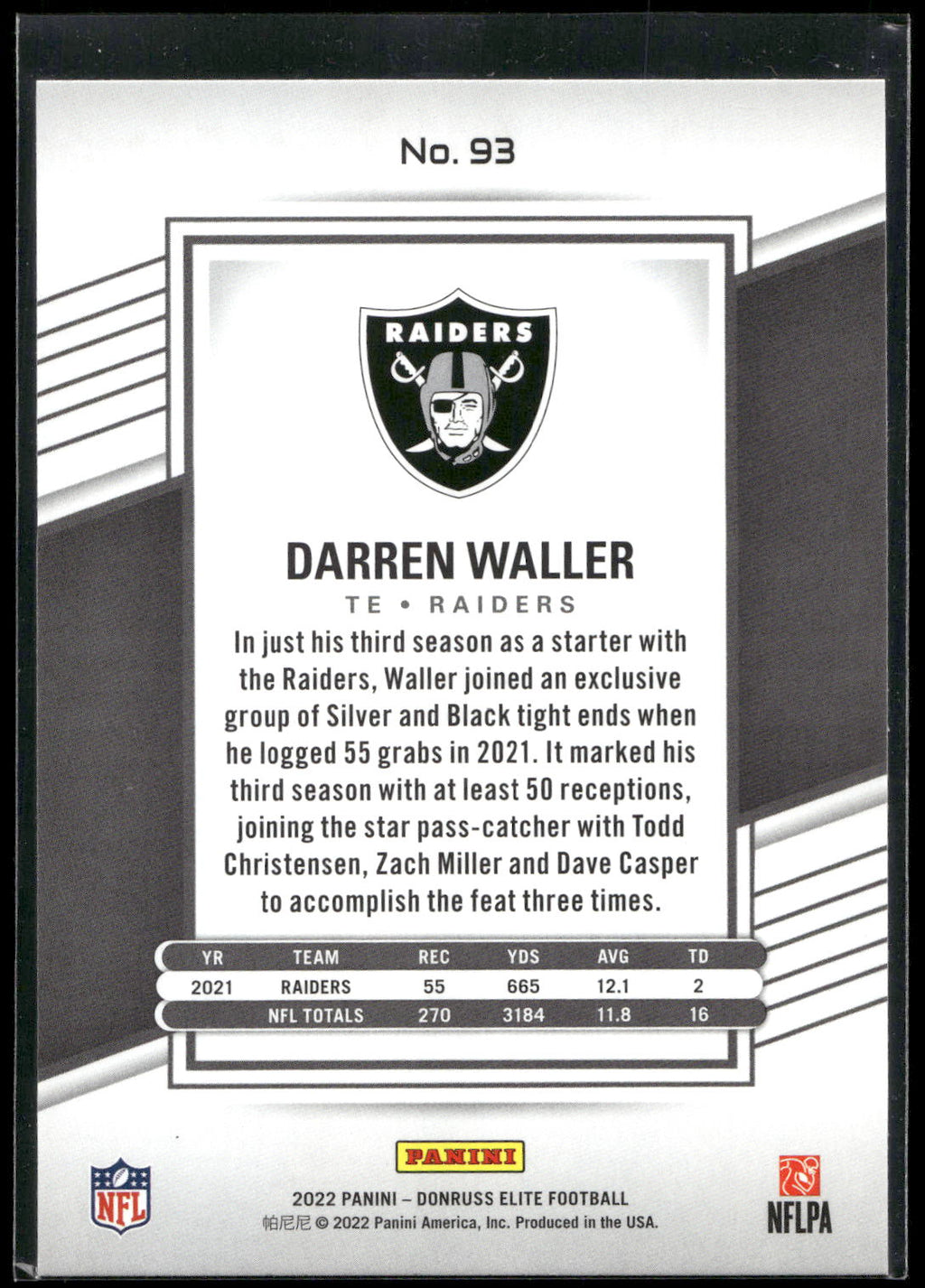 2022 Donruss Elite #93 Darren Waller