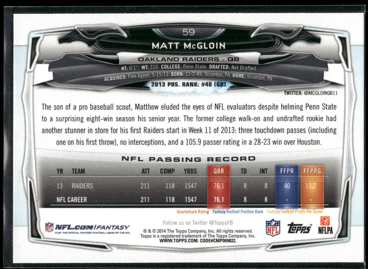 2014 Topps #59 Matt McGloin