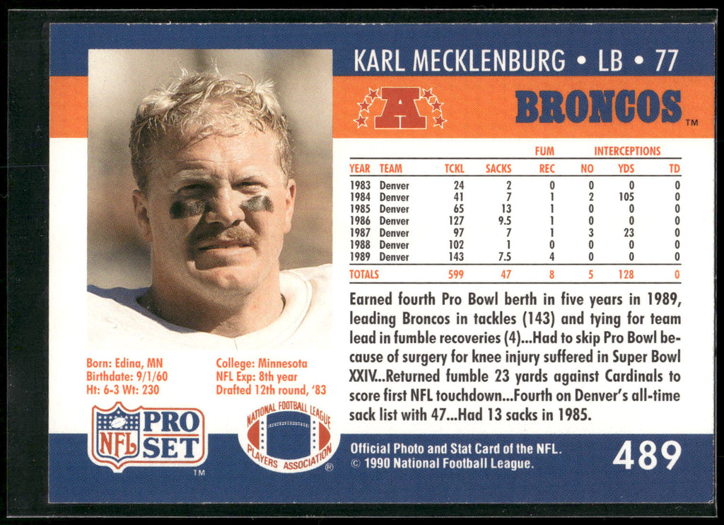 1990 Pro Set #489 Karl Mecklenburg