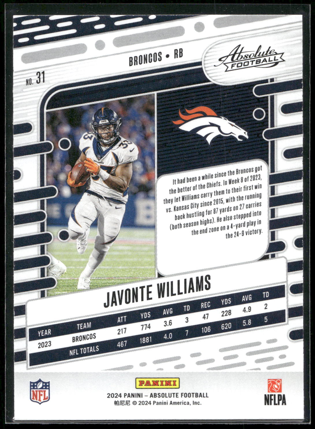2024 Panini Absolute #31 Javonte Williams Retail