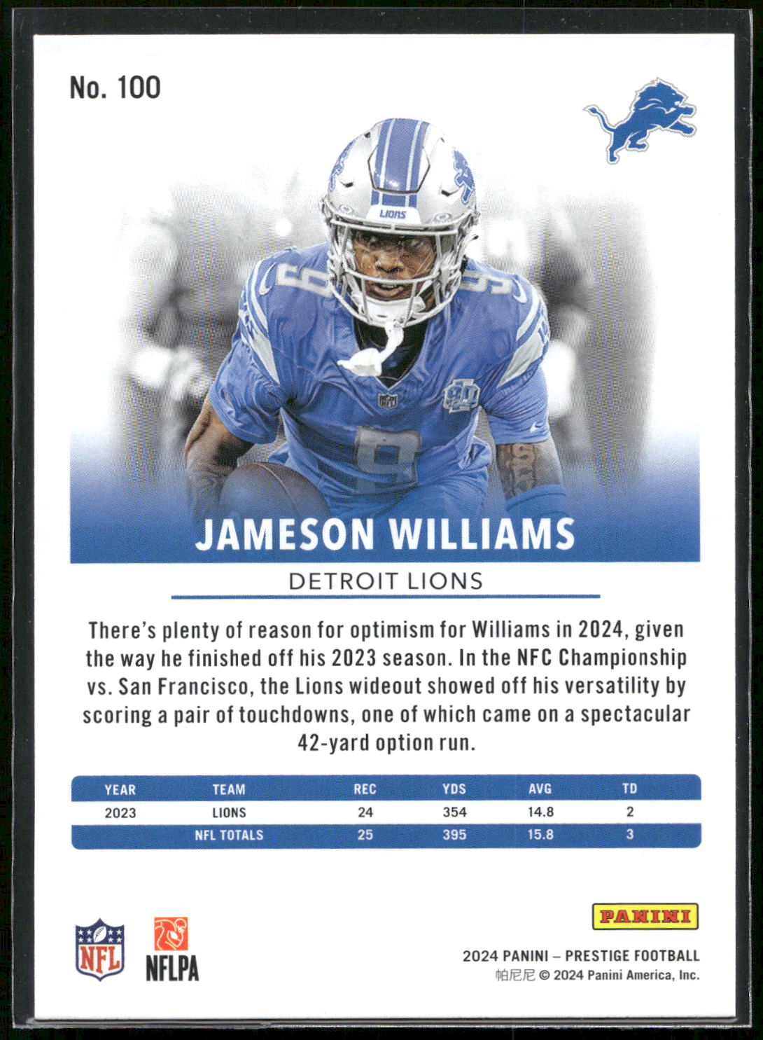 2024 Panini Prestige #100 Jameson Williams